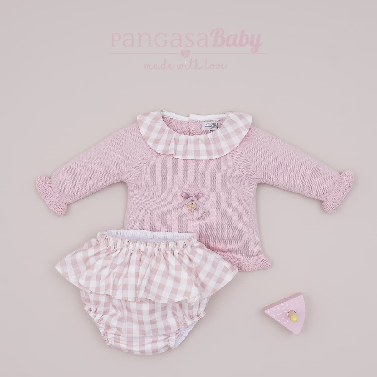 Conjunto braguita + jersey vichy rosa - Imagen 1